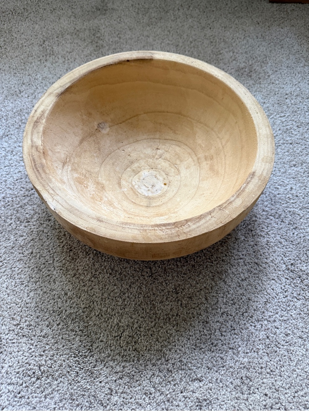 Large Hand-Carved Wooden Bowl in Light Natural Wood